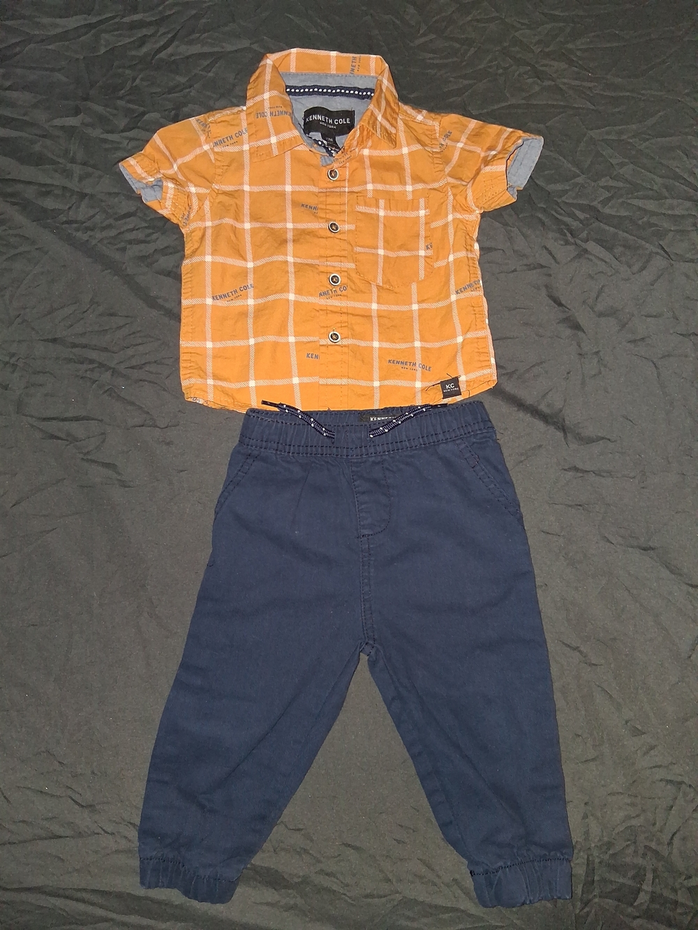 Kenneth Cole Kids Orange Plaid Short Sleeve Button-Down